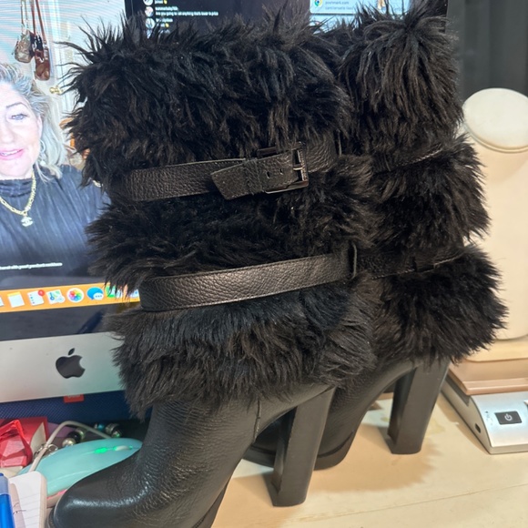 MK boots black pebbled leather winter boots fur lined - Picture 6 of 16